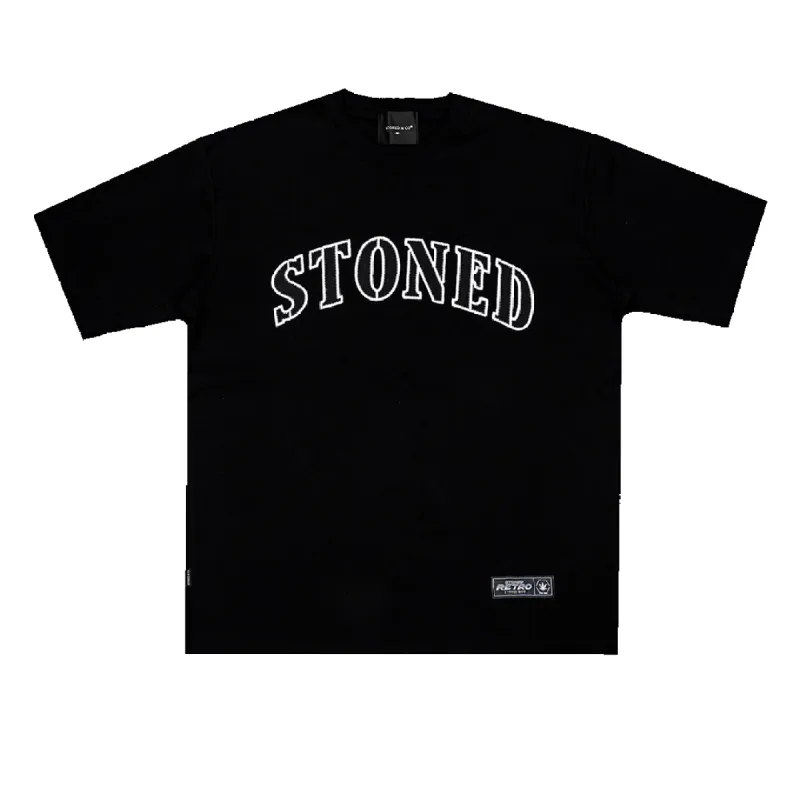 Stoned Retro : Jet Black Varsity Logo Tee Black sold by Stone & Co.