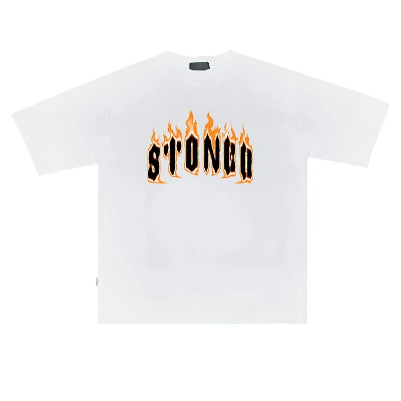 Stoned Voice : Flame Tee White sold by Stone & Co.