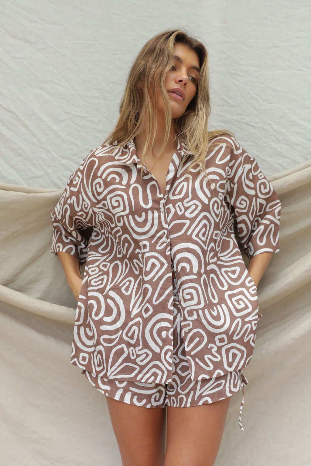 Zenni Linen Shirt - Rawhide Swirl Print sold by Stone Fox Swim product image thumbnail 3