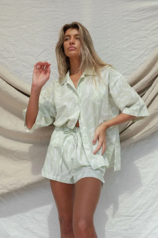 Zenni Linen Shirt - Aloe Lines Print sold by Stone Fox Swim