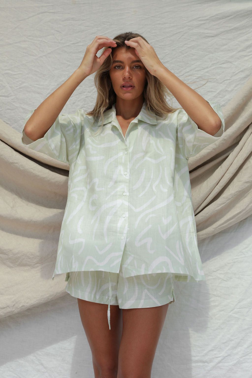 Zenni Linen Shirt - Aloe Lines Print sold by Stone Fox Swim product image thumbnail 2