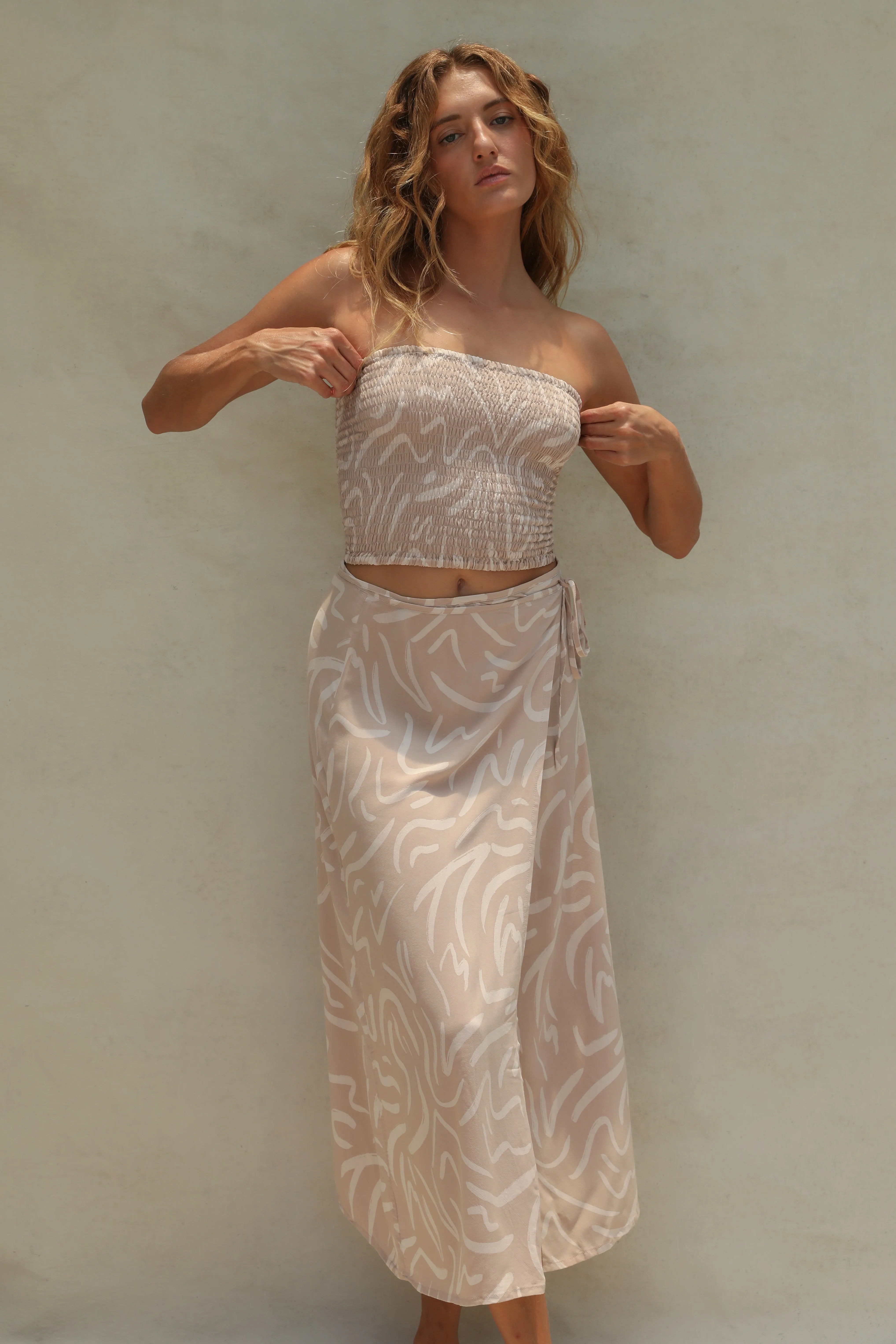 Flora Smocked Tube Top - Shifting Sand sold by Stone Fox Swim