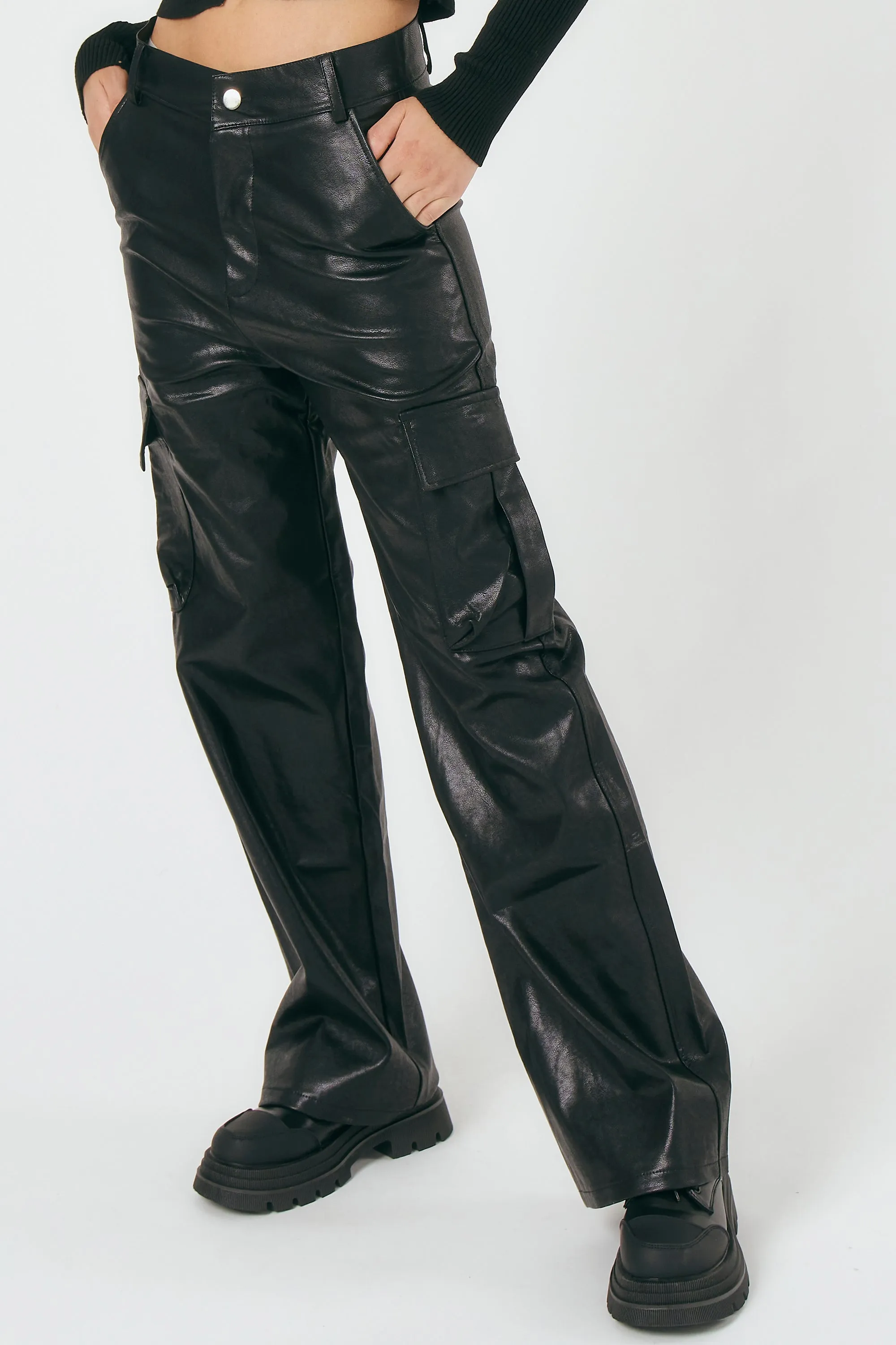 Mabel Pleather Cargo Pants sold by storets
