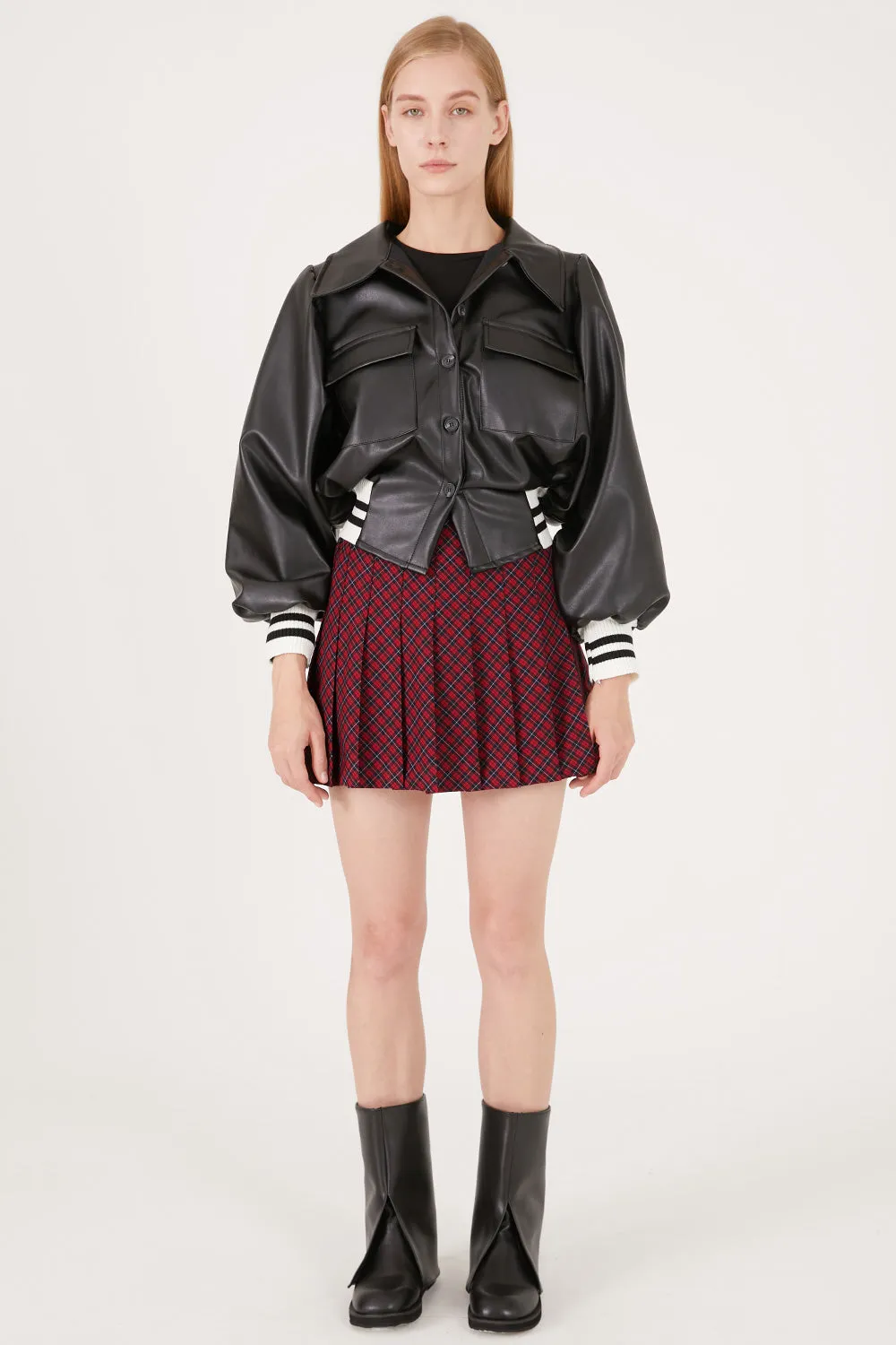 Andrea Faux Leather Crop Varsity Jacket sold by storets product image thumbnail 5