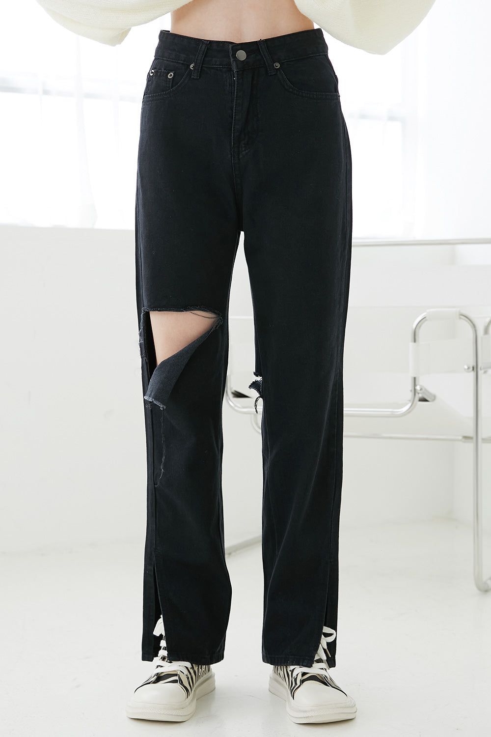 Ava Wide Leg Cutout Jeans in Black sold by storets product image thumbnail 5