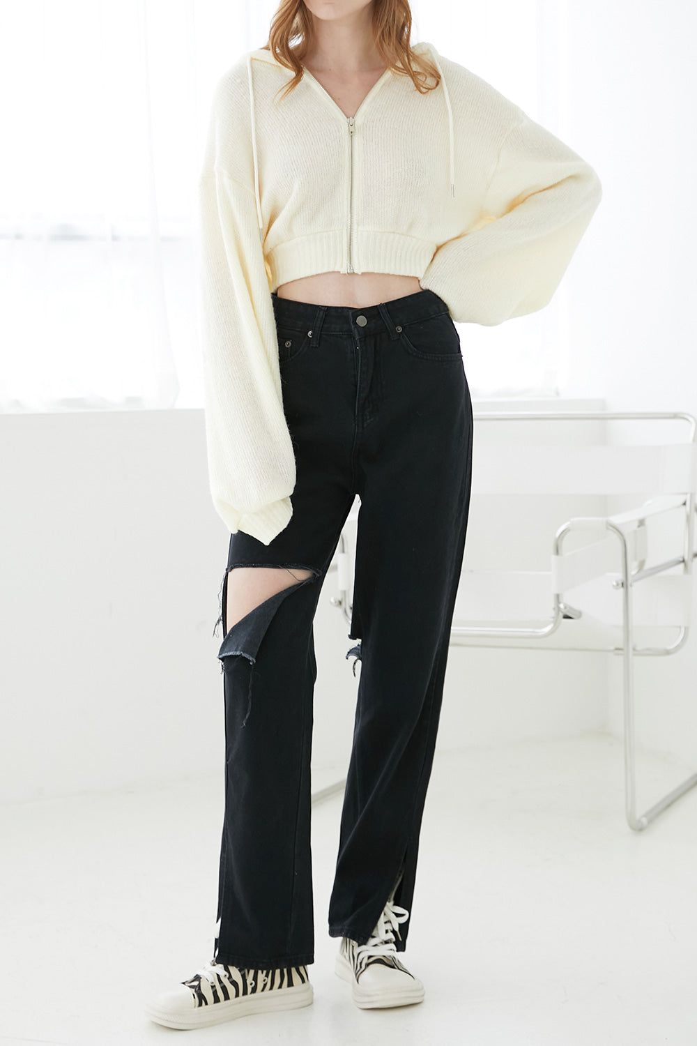 Ava Wide Leg Cutout Jeans in Black sold by storets product image thumbnail 3