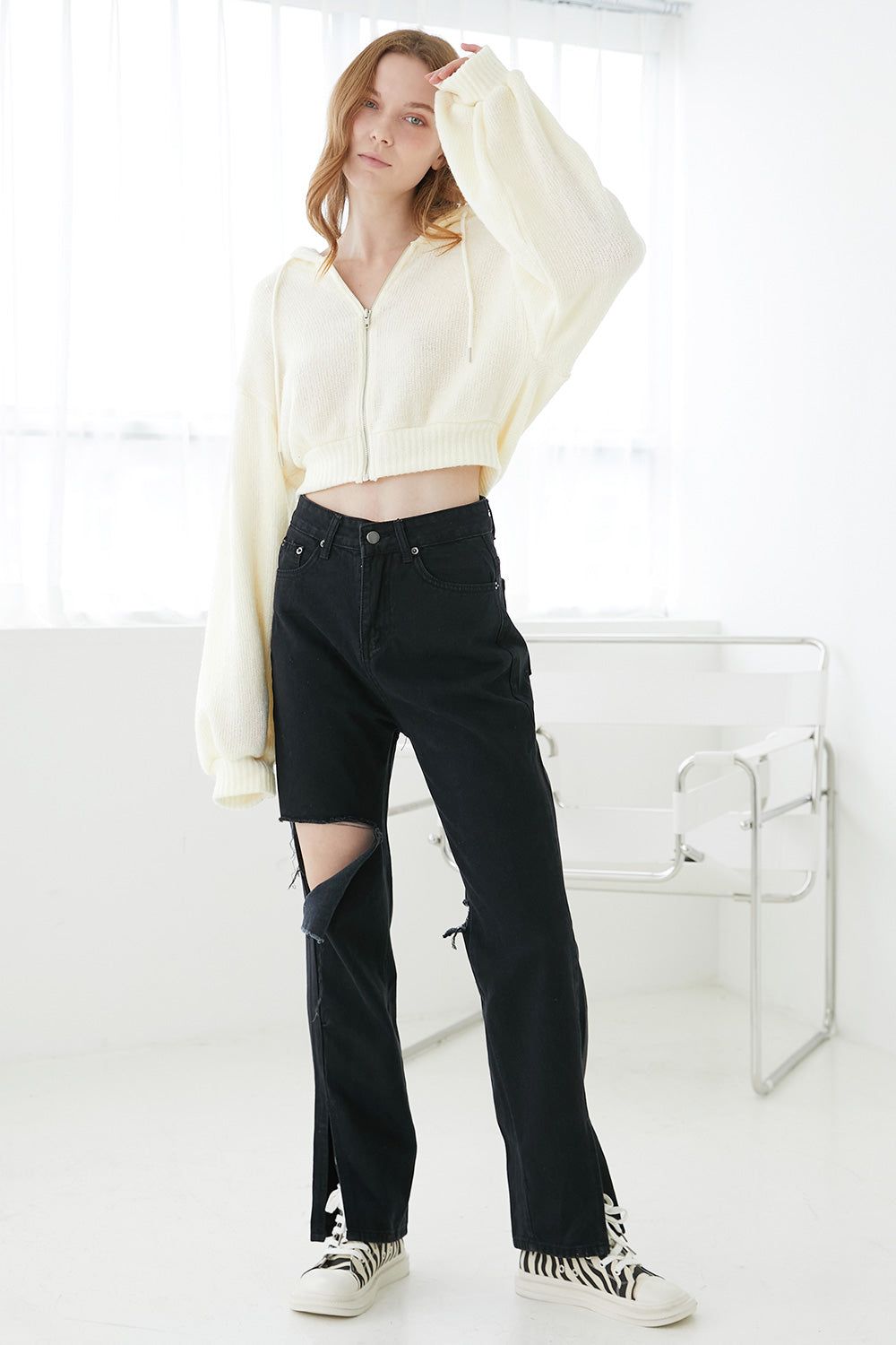 Ava Wide Leg Cutout Jeans in Black sold by storets product image thumbnail 2