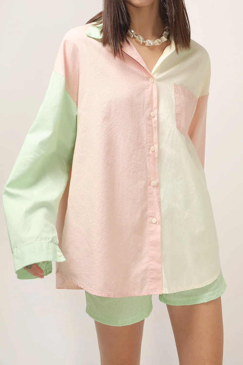 Kelly Color Block BoyFriend Shirt sold by storets product image thumbnail 2