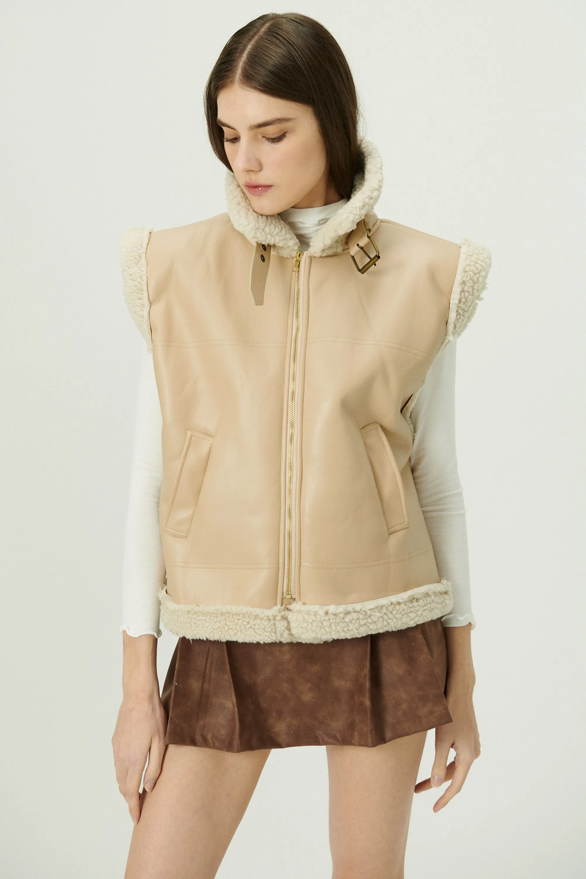 Daniela Pleather Shearling Vest sold by storets