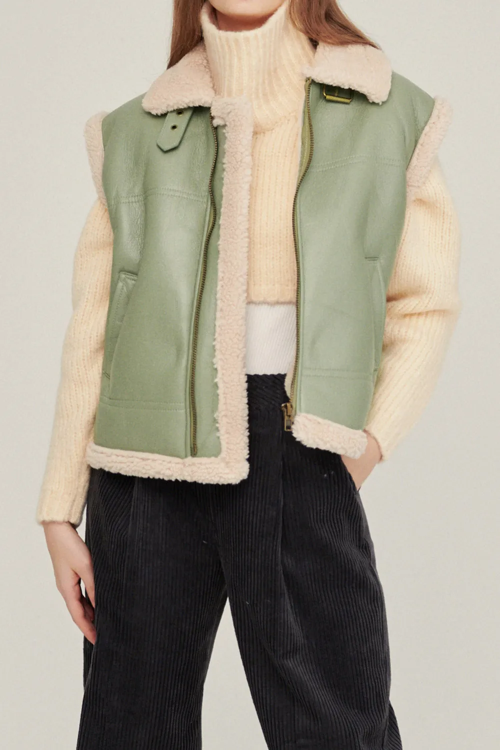 Daniela Pleather Shearling Vest sold by storets