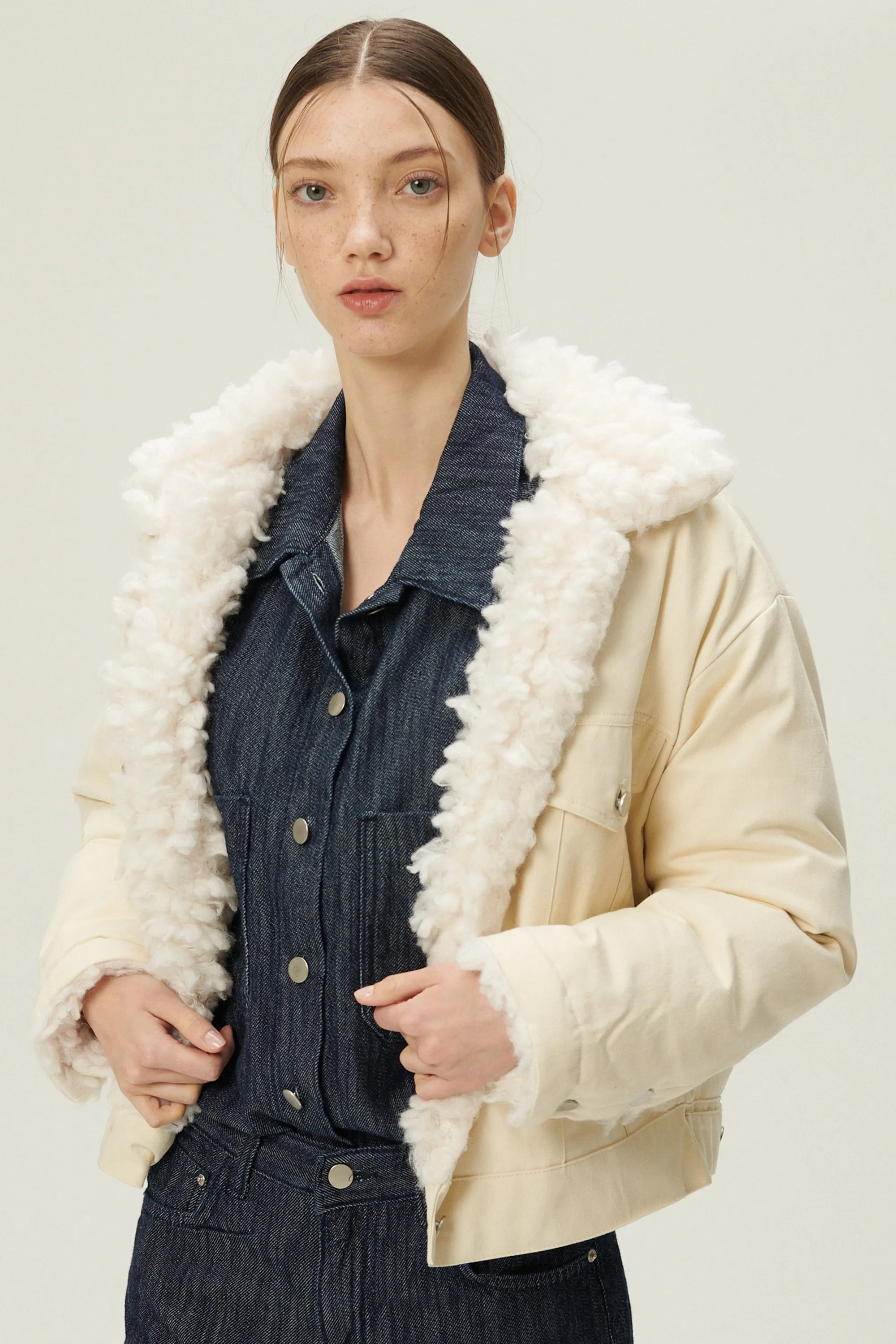 Emma Sherpa Denim Jacket sold by storets