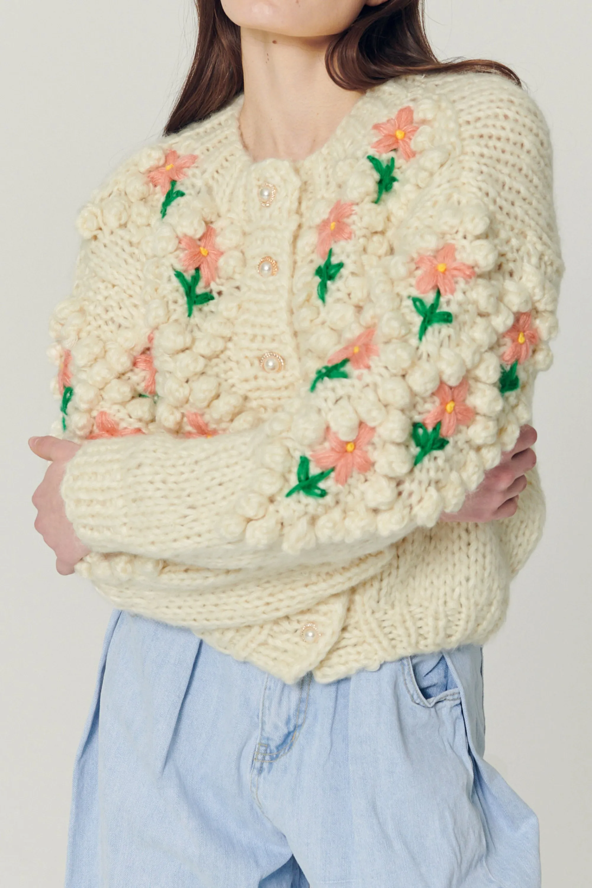 Lily Floral Embroidered Knit Cardigan sold by storets