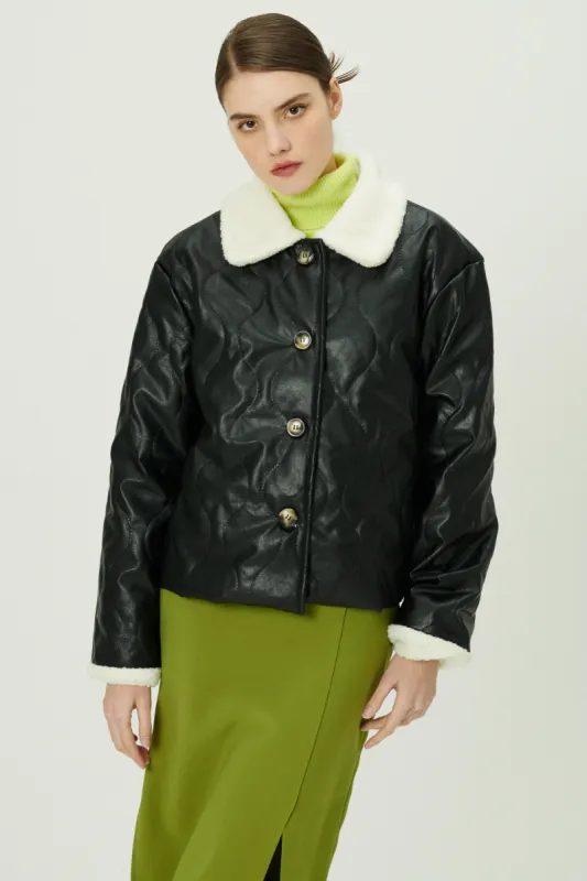 Luna Shearling Pleather Quilted Coat sold by storets