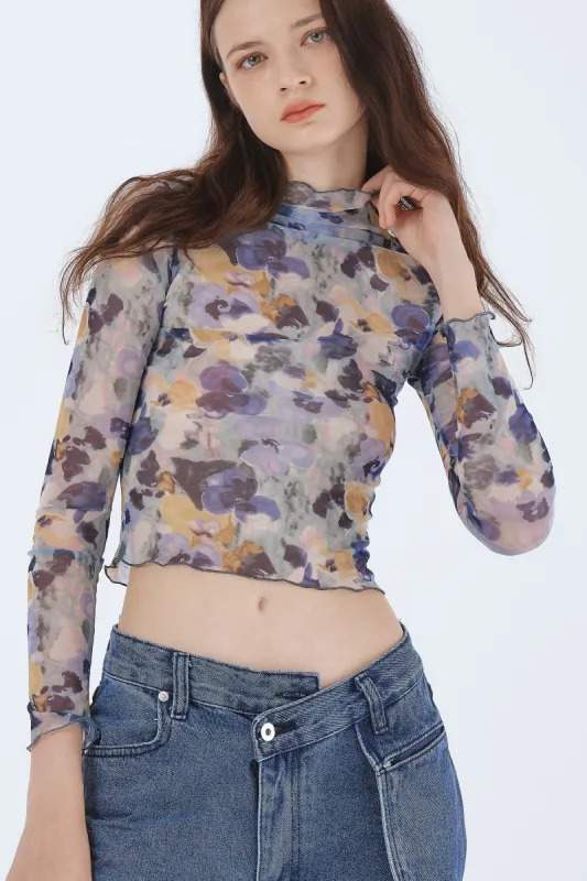 Camila Floral Mesh Top sold by storets