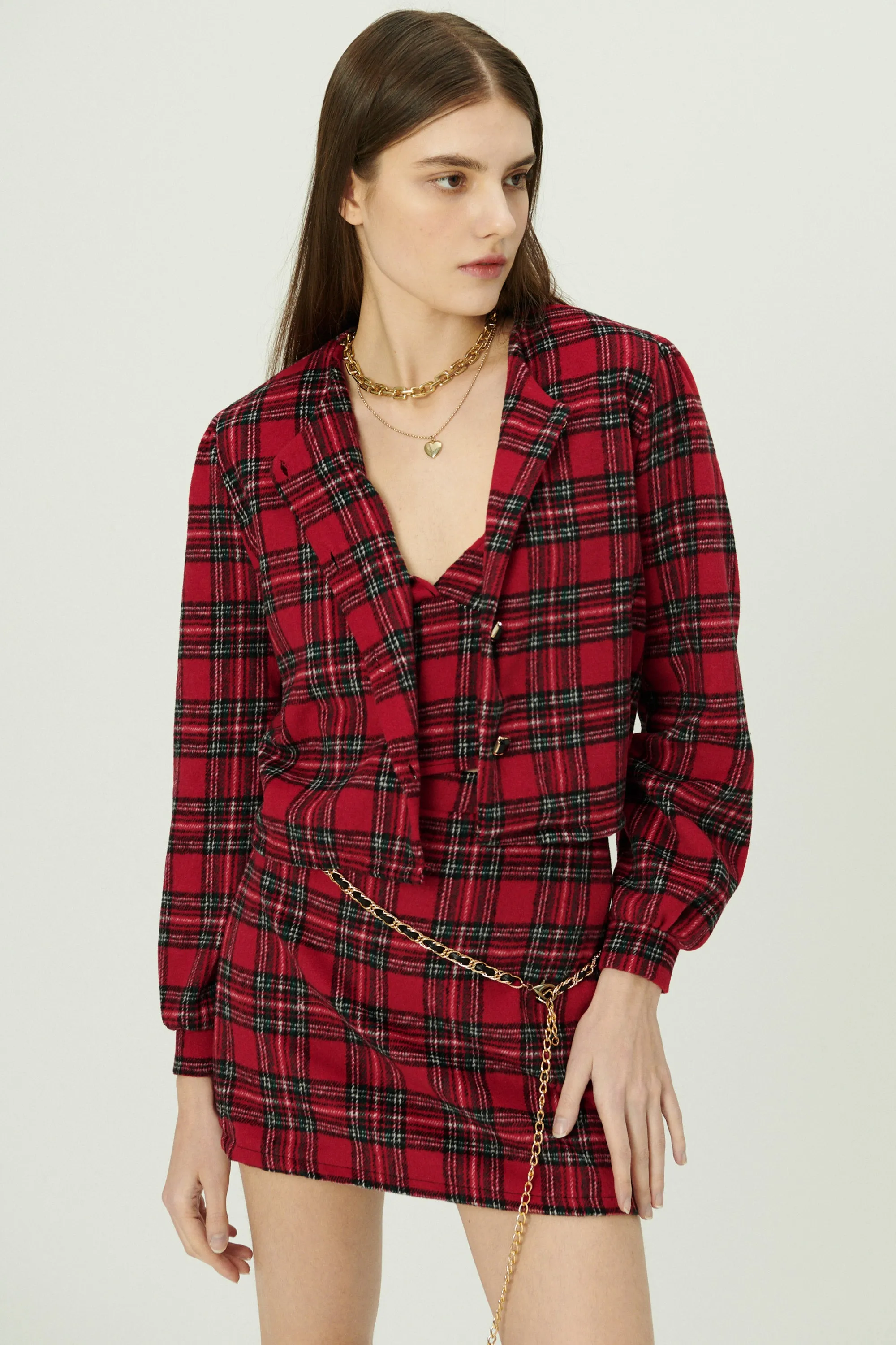 Jasper Collarless Jacket in Plaid sold by storets product image thumbnail 2