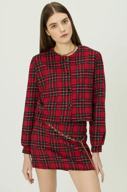 Jasper Collarless Jacket in Plaid made by storets