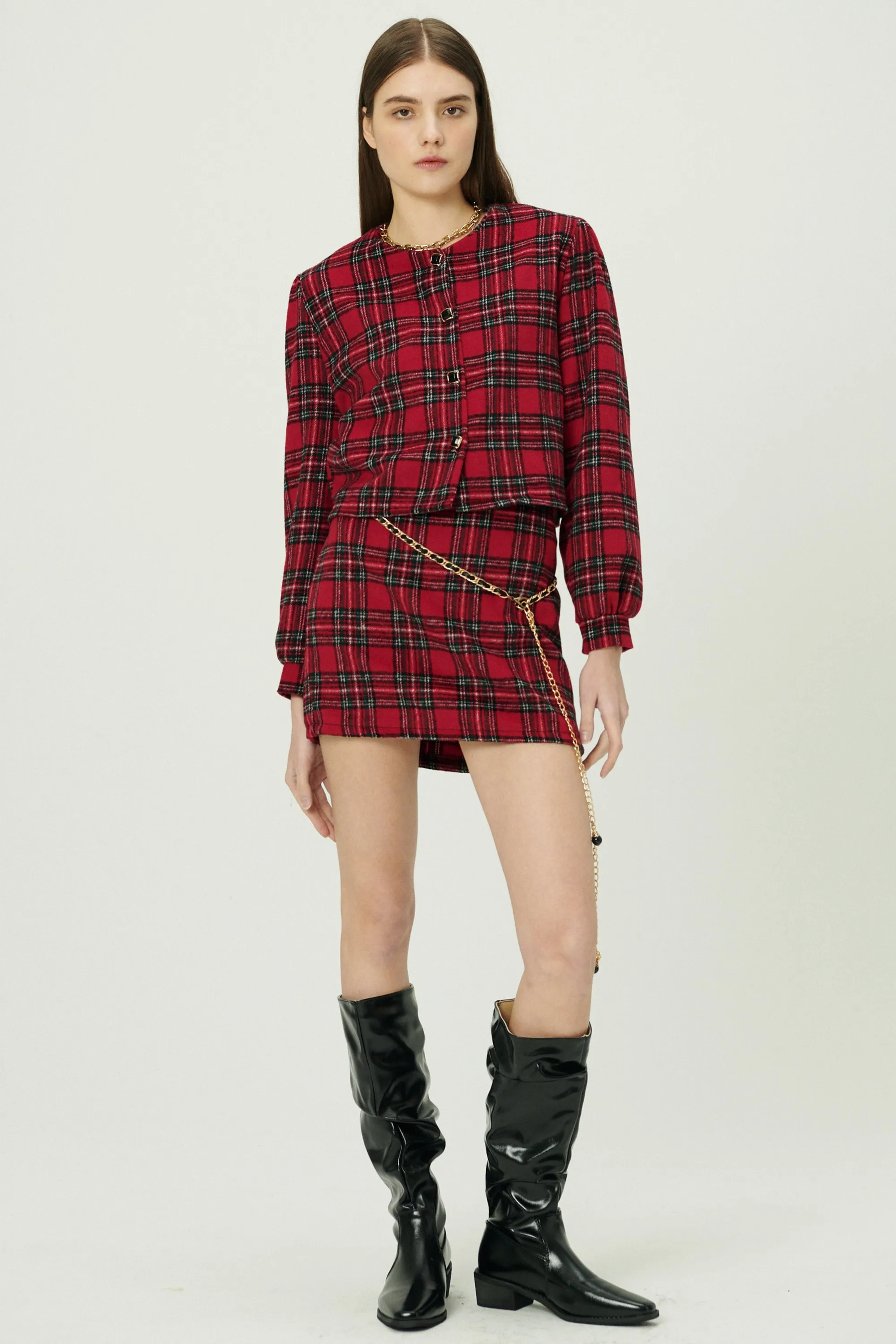 Jasper Collarless Jacket in Plaid sold by storets product image thumbnail 4