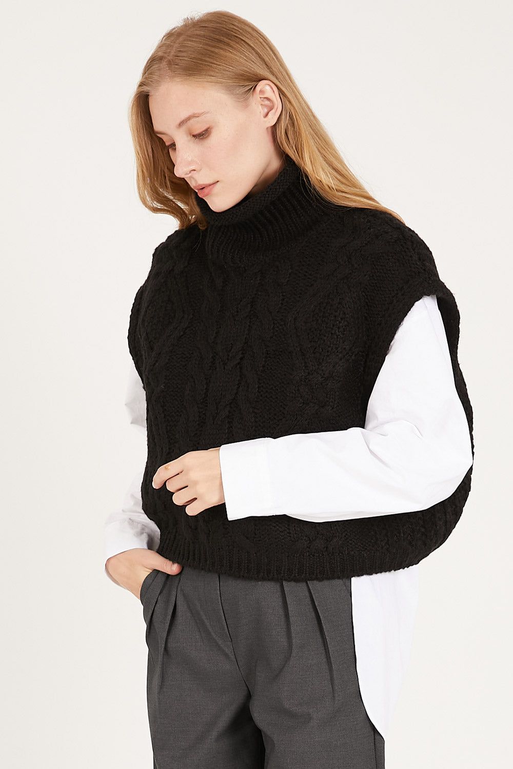 Daisy Turtle Neck Cable Knit Vest sold by storets product image thumbnail 3