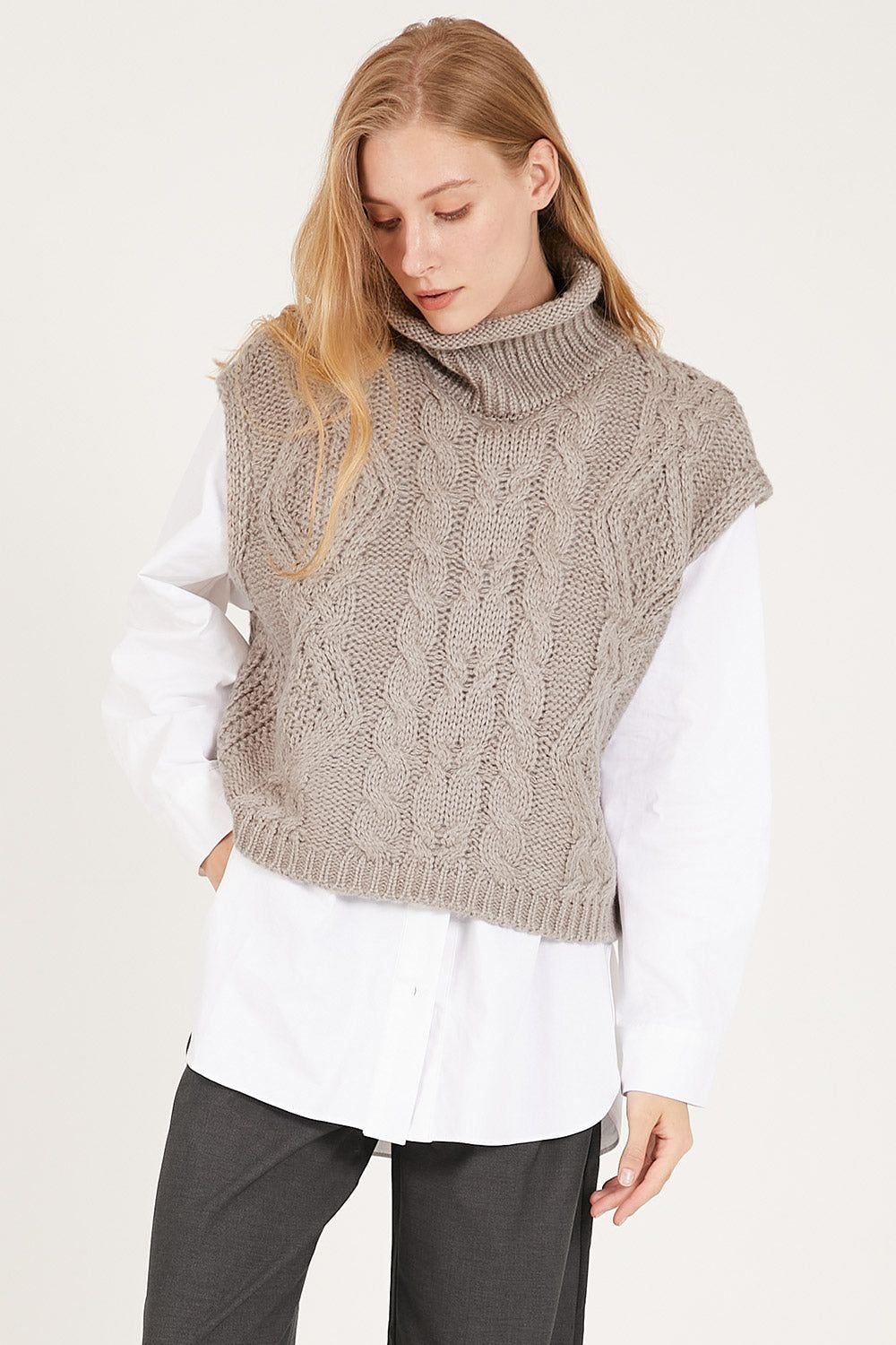 Daisy Turtle Neck Cable Knit Vest sold by storets
