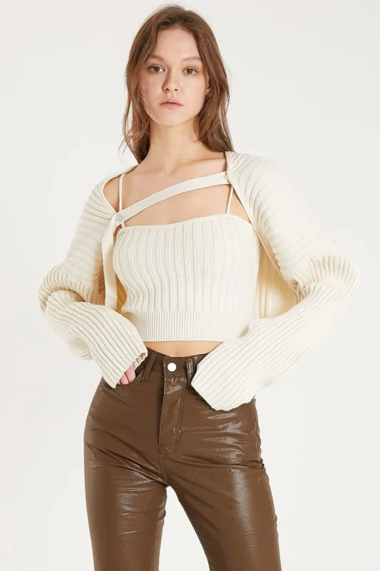 Desha Knit Crop Top Cardigan Set sold by storets