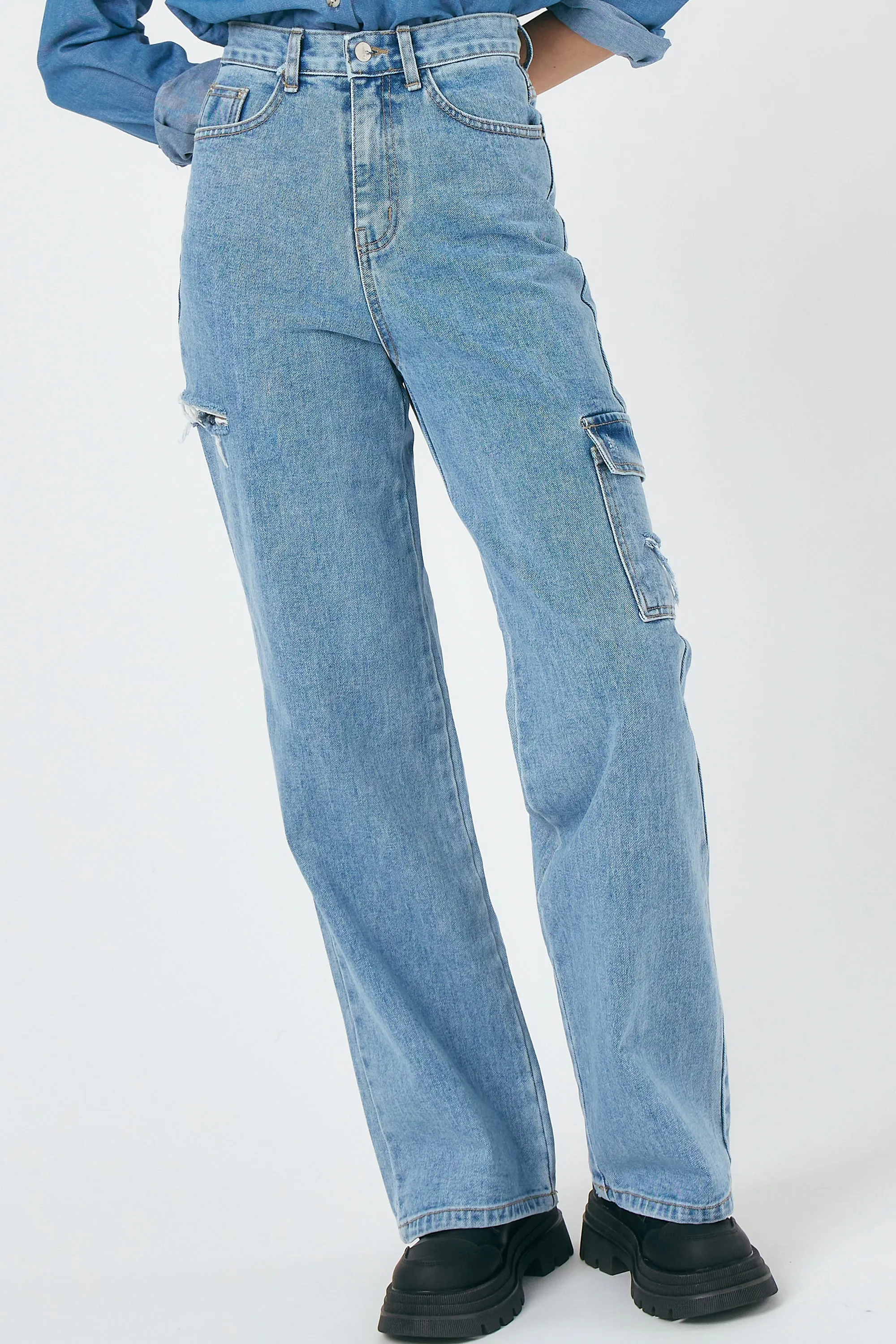 Eleanor Cargo Denim Pants sold by storets