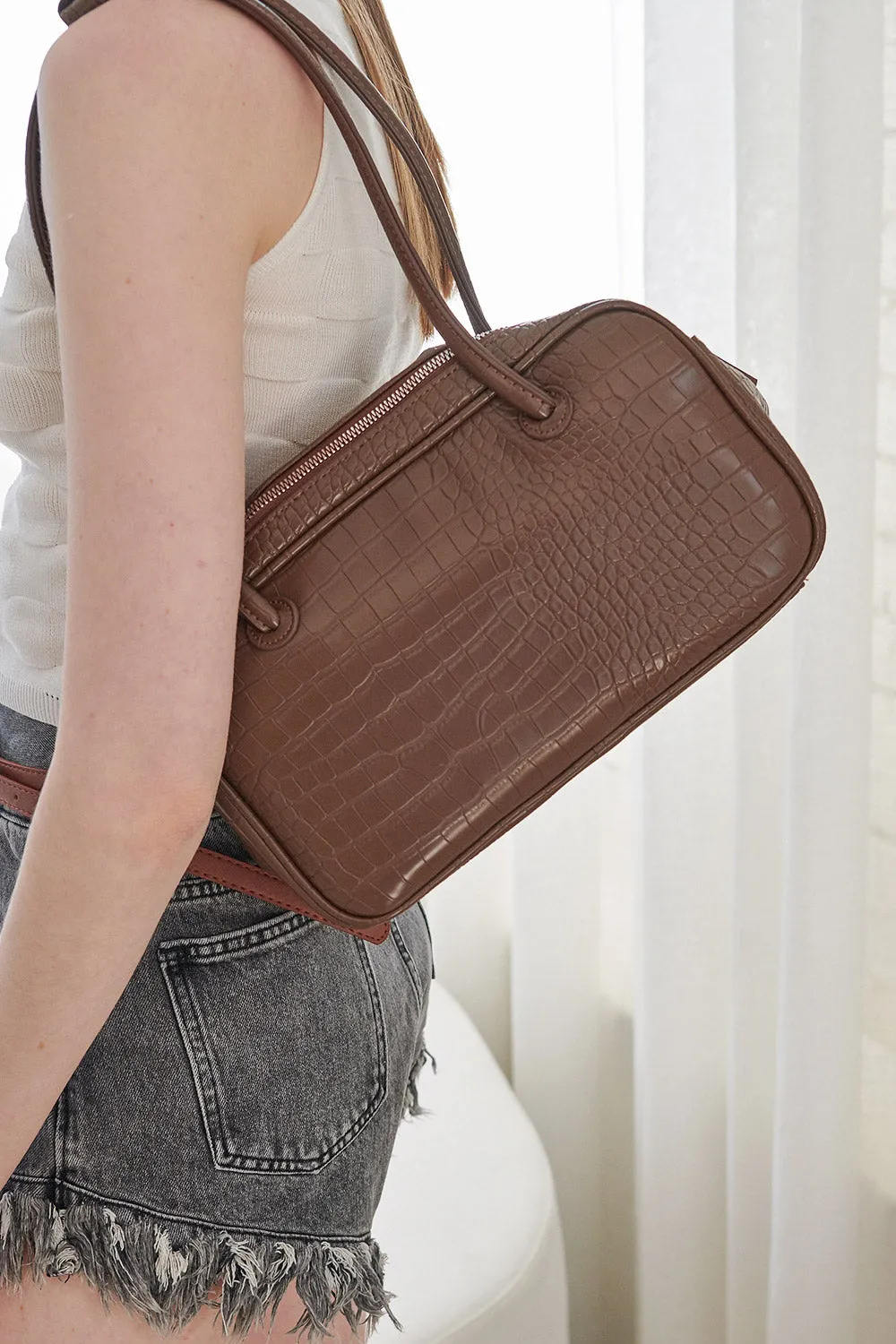 Gabi Faux Croc Shoulder Bag sold by storets