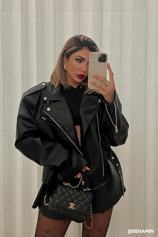 Megan Oversized Rider Jacket sold by storets