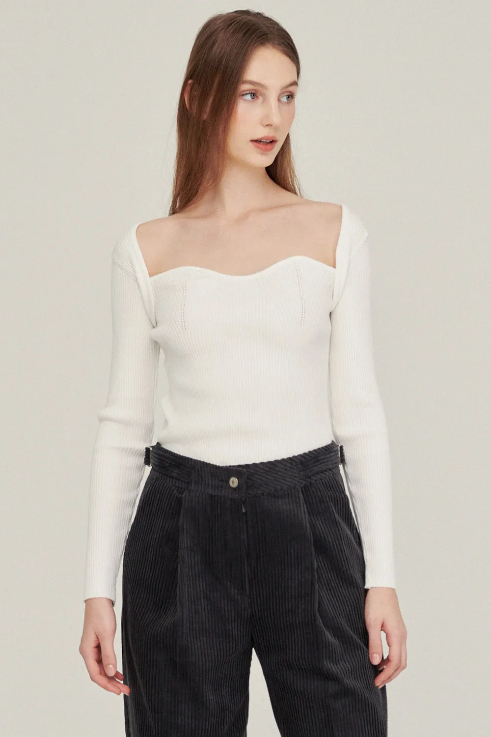 Enid Sweetheart Ribbed Top sold by storets