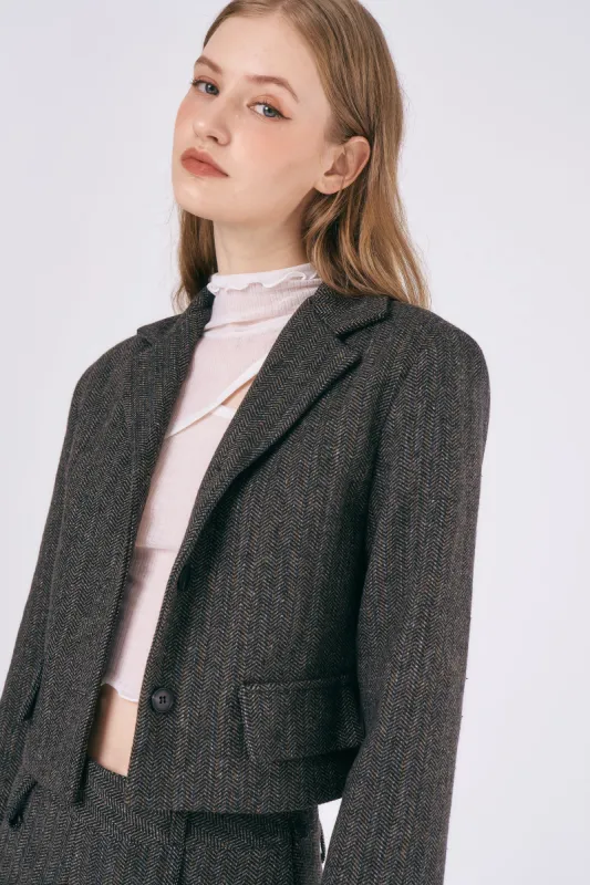 Mia Herringbone Crop Jacket sold by storets