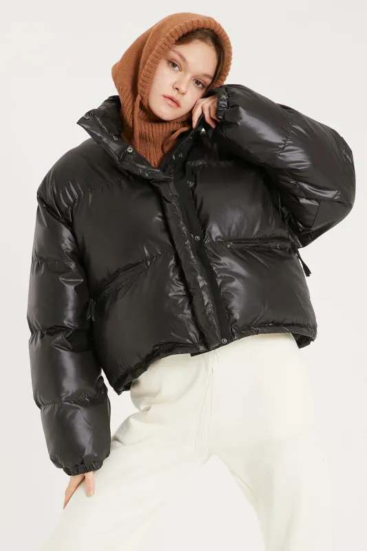 Harlow Faux Leather Puffer Jacket sold by storets