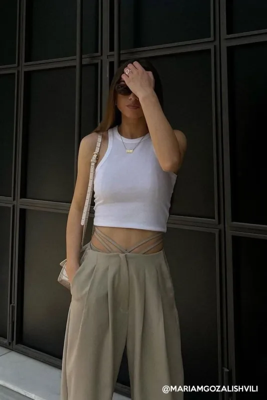 Talia Wide Leg Pintuck Pants sold by storets
