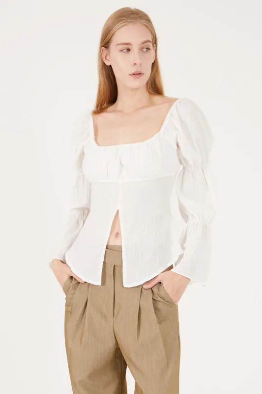 Danna Balloon Sleeve w/ Front Slit Blouse sold by storets