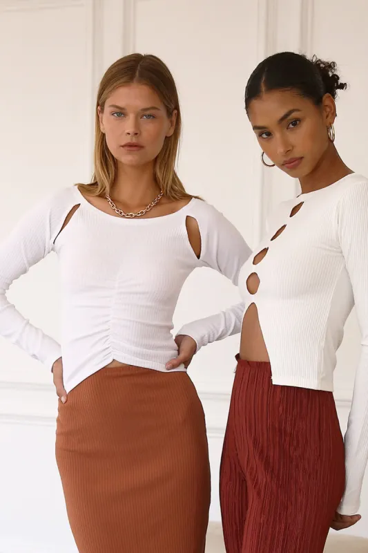 Ada Cutout Ruched Ribbed Top sold by storets