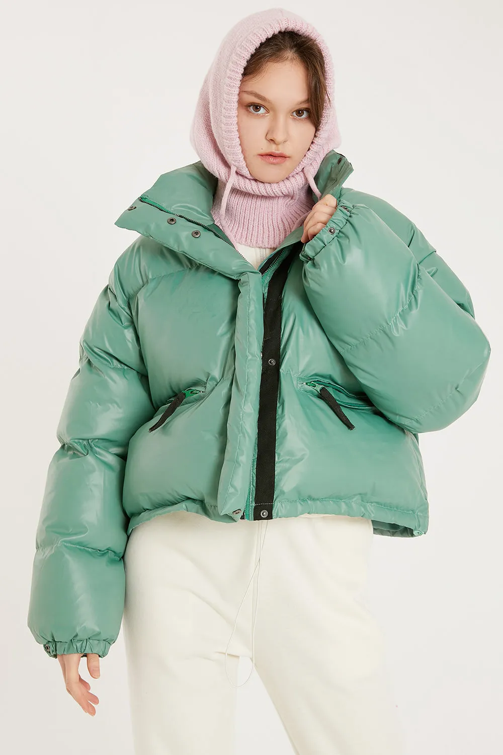 Harlow Faux Leather Puffer Jacket sold by storets