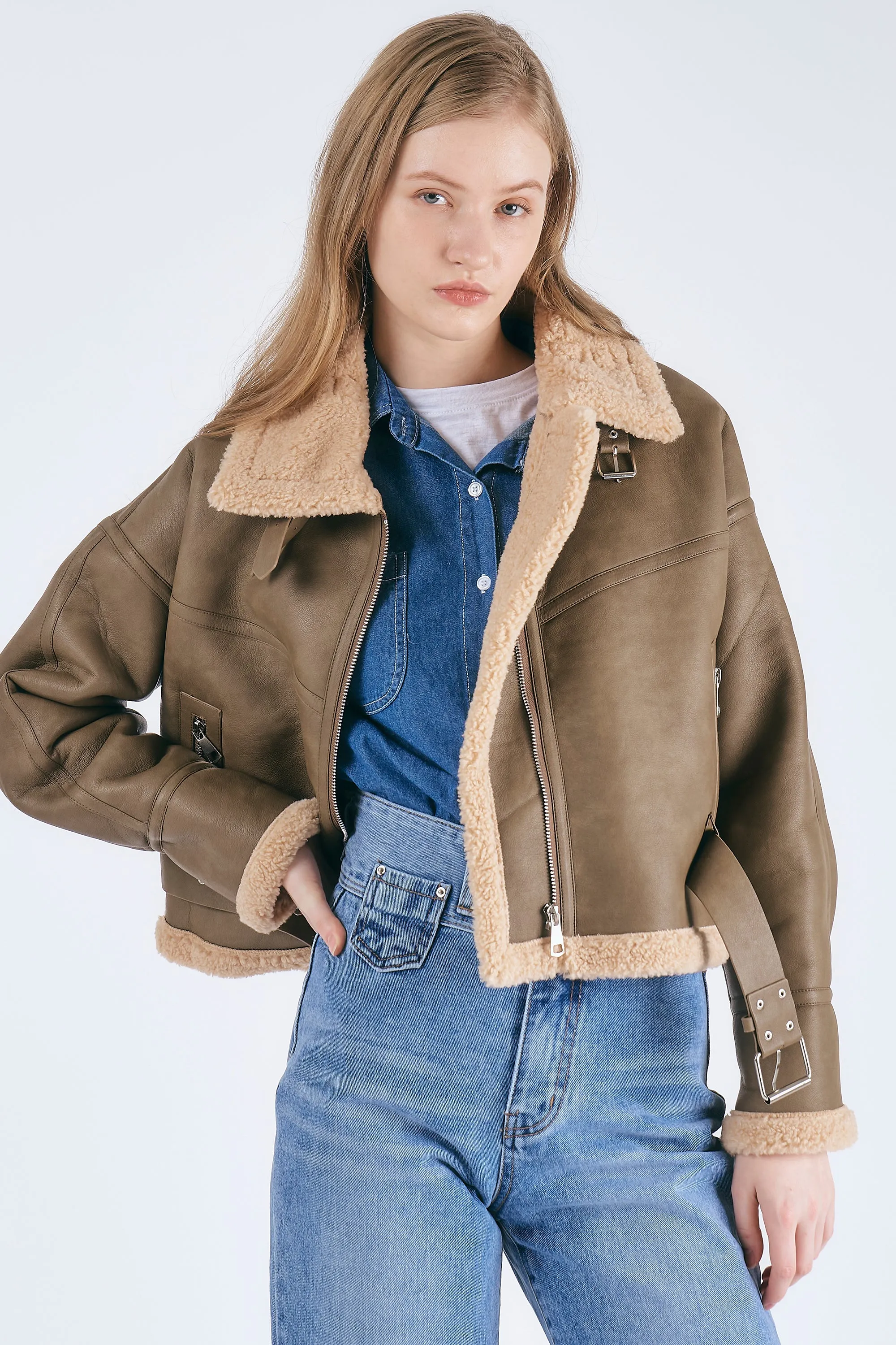 Dilla Faux Shearling Aviator Jacket sold by storets product image thumbnail 3