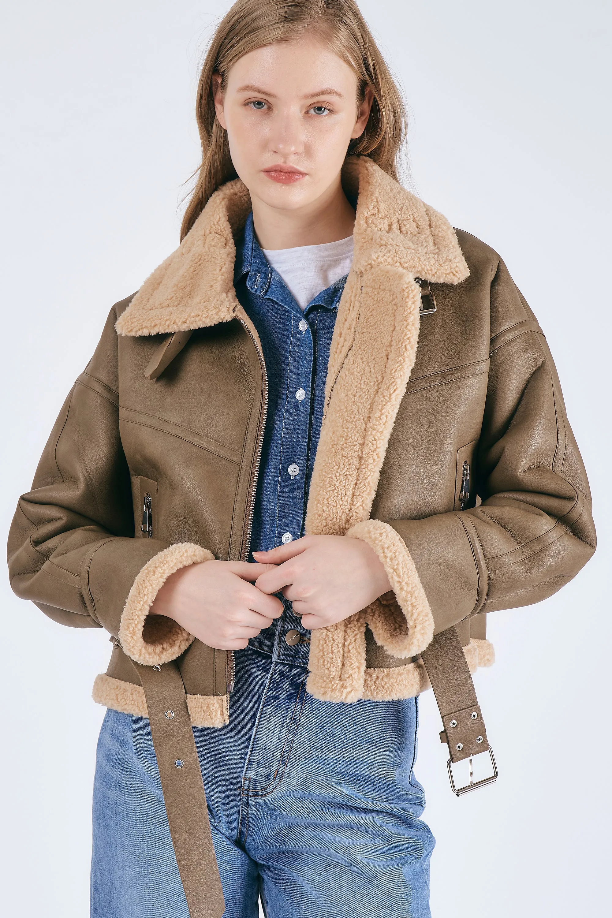 Dilla Faux Shearling Aviator Jacket sold by storets