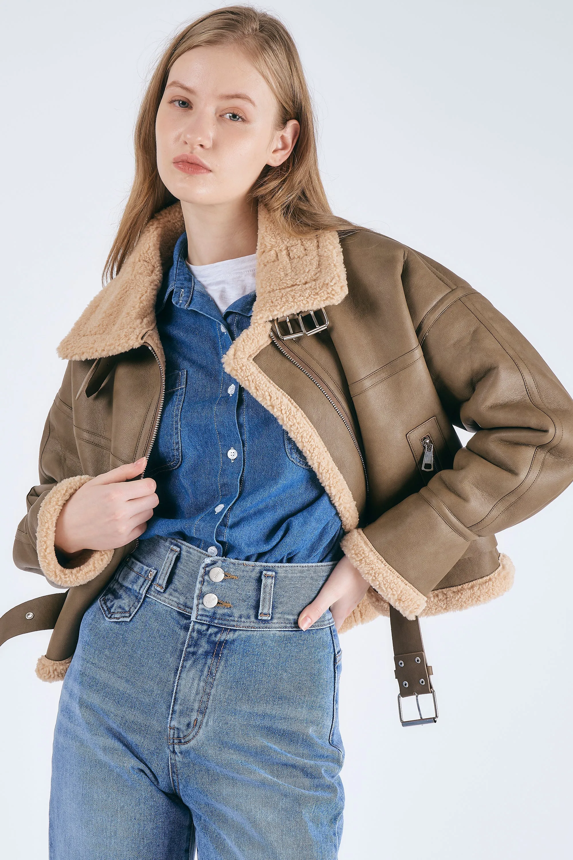 Dilla Faux Shearling Aviator Jacket sold by storets product image thumbnail 4