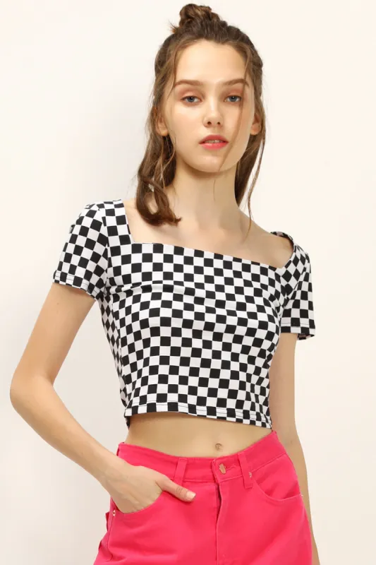Melanie T-shirt in Checkerboard Print sold by storets