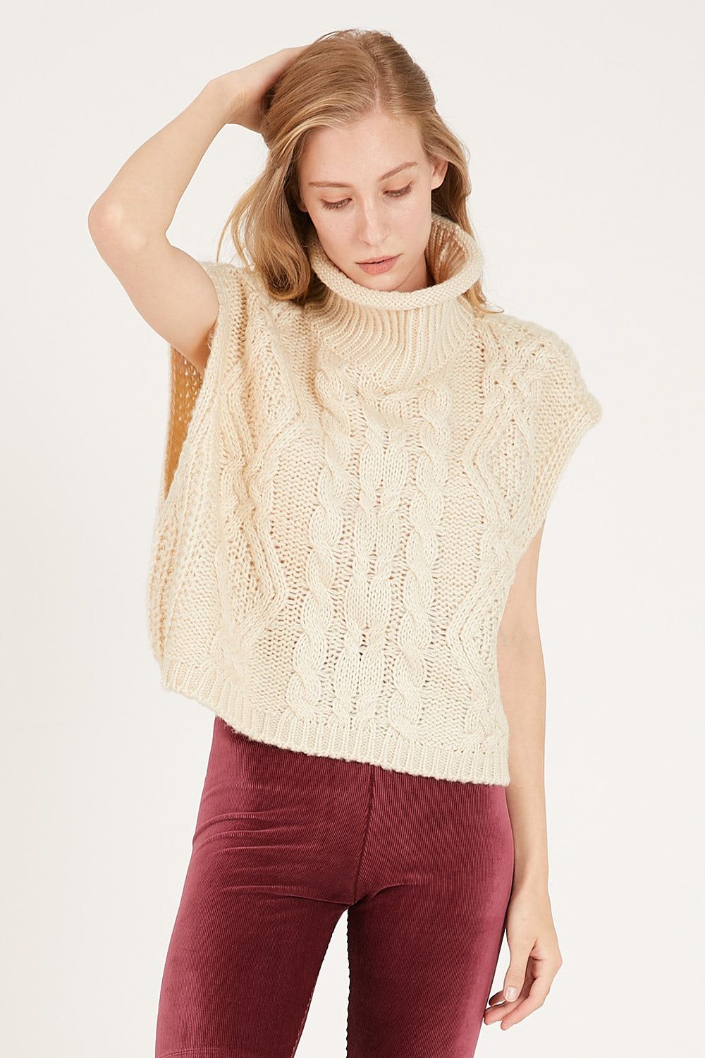 Daisy Turtle Neck Cable Knit Vest sold by storets