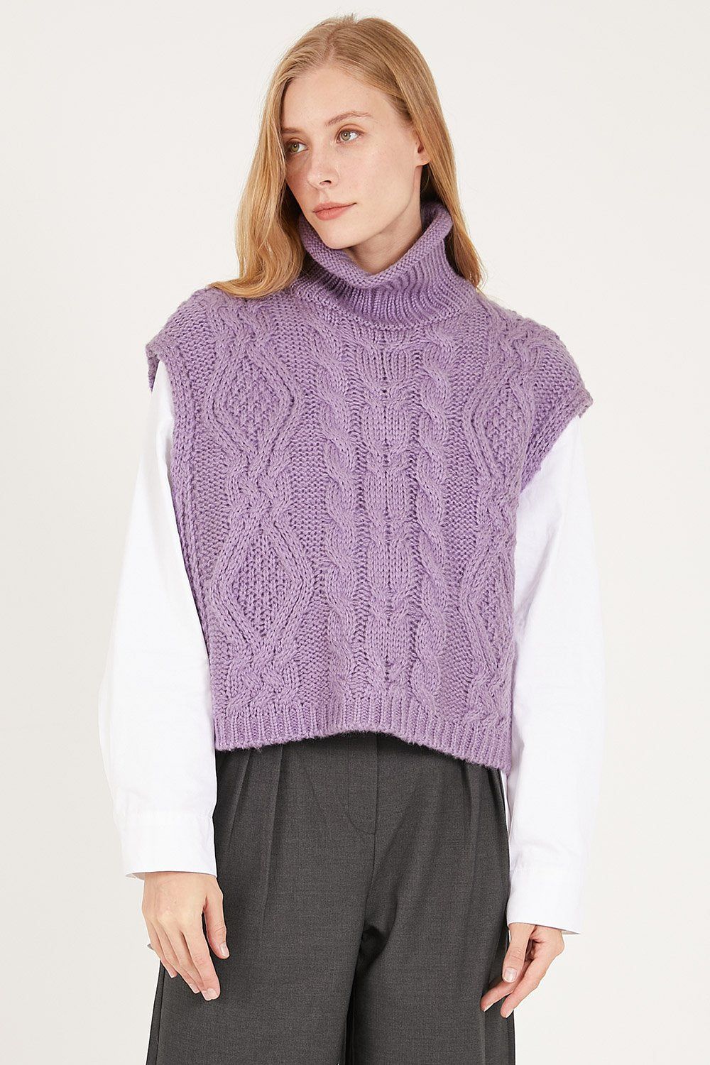 Daisy Turtle Neck Cable Knit Vest sold by storets product image thumbnail 2