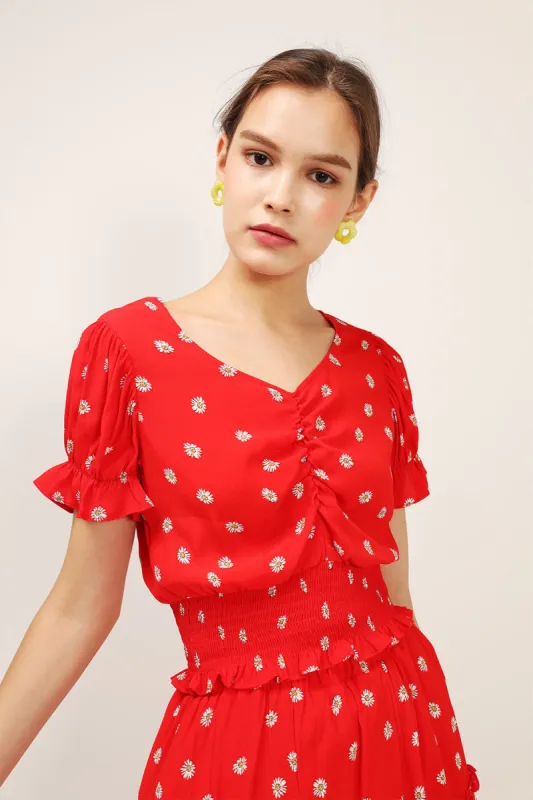 Kelly Daisy Printed Smocked Top sold by storets
