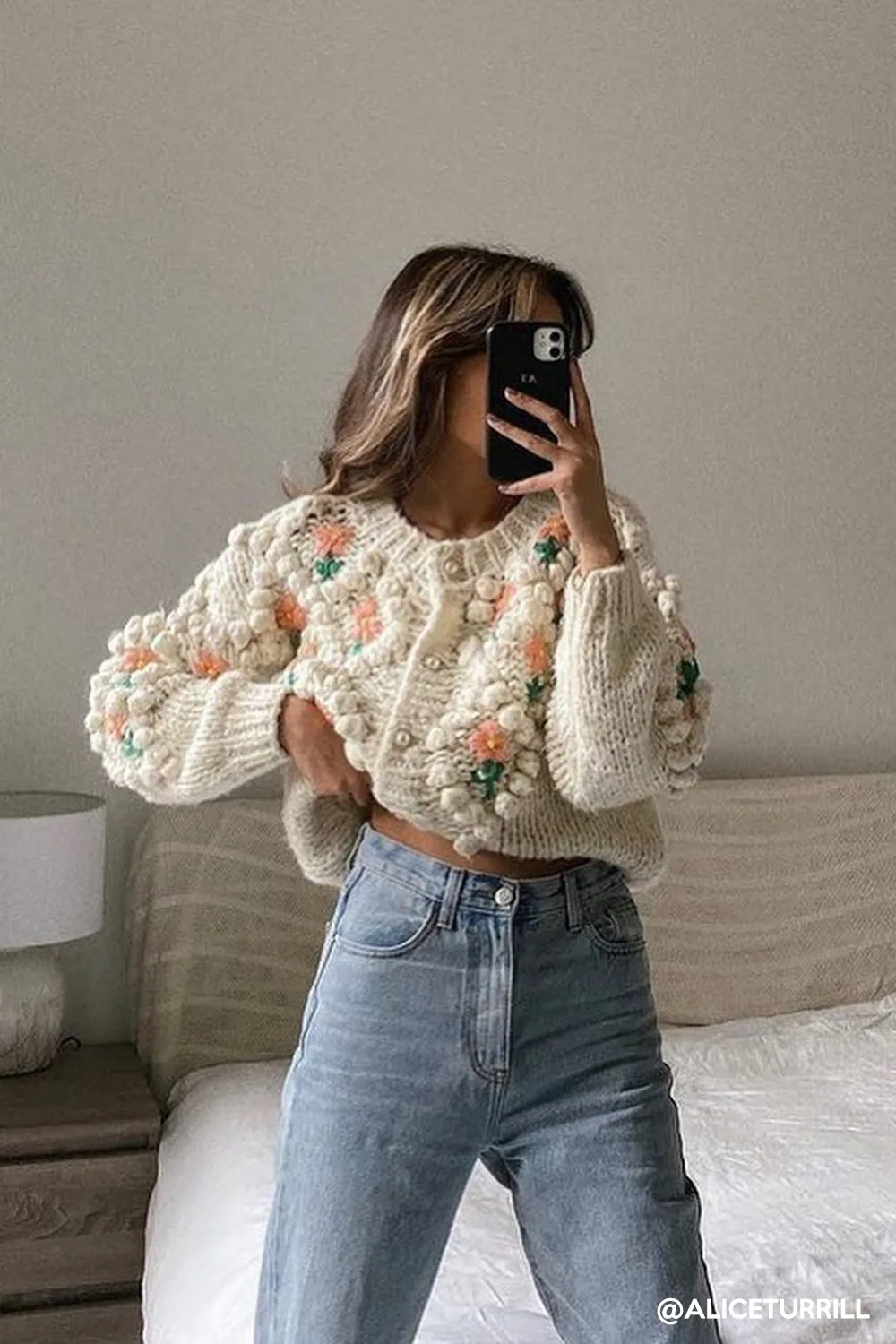 Lily Floral Embroidered Knit Cardigan sold by storets