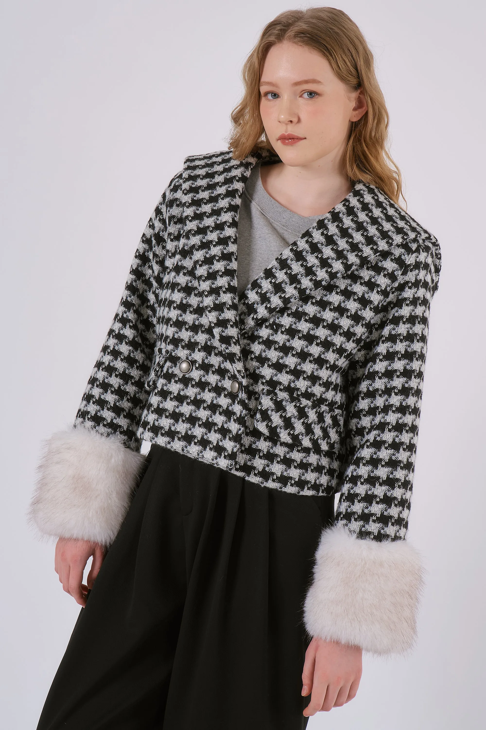 Poline Faux Fur Houndstooth Jacket sold by storets product image thumbnail 2