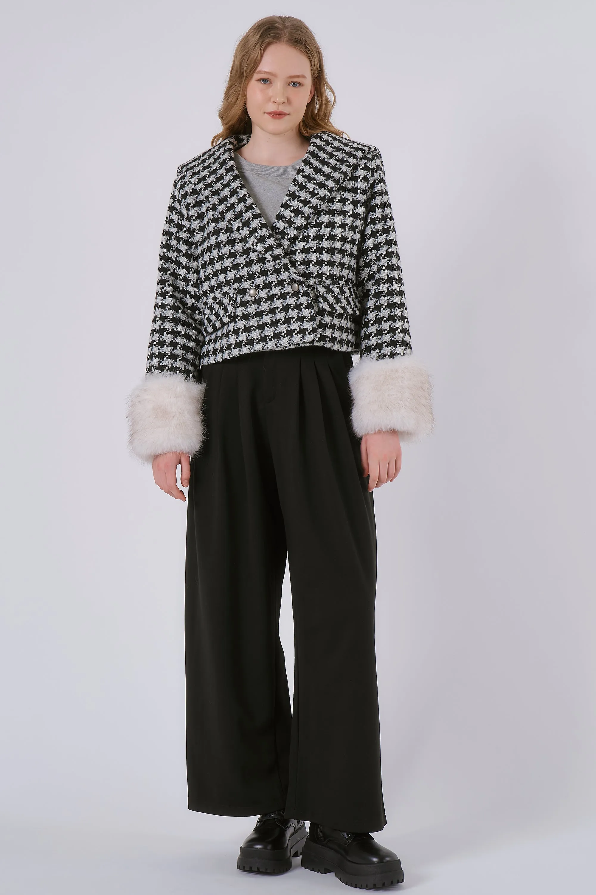 Poline Faux Fur Houndstooth Jacket sold by storets product image thumbnail 5