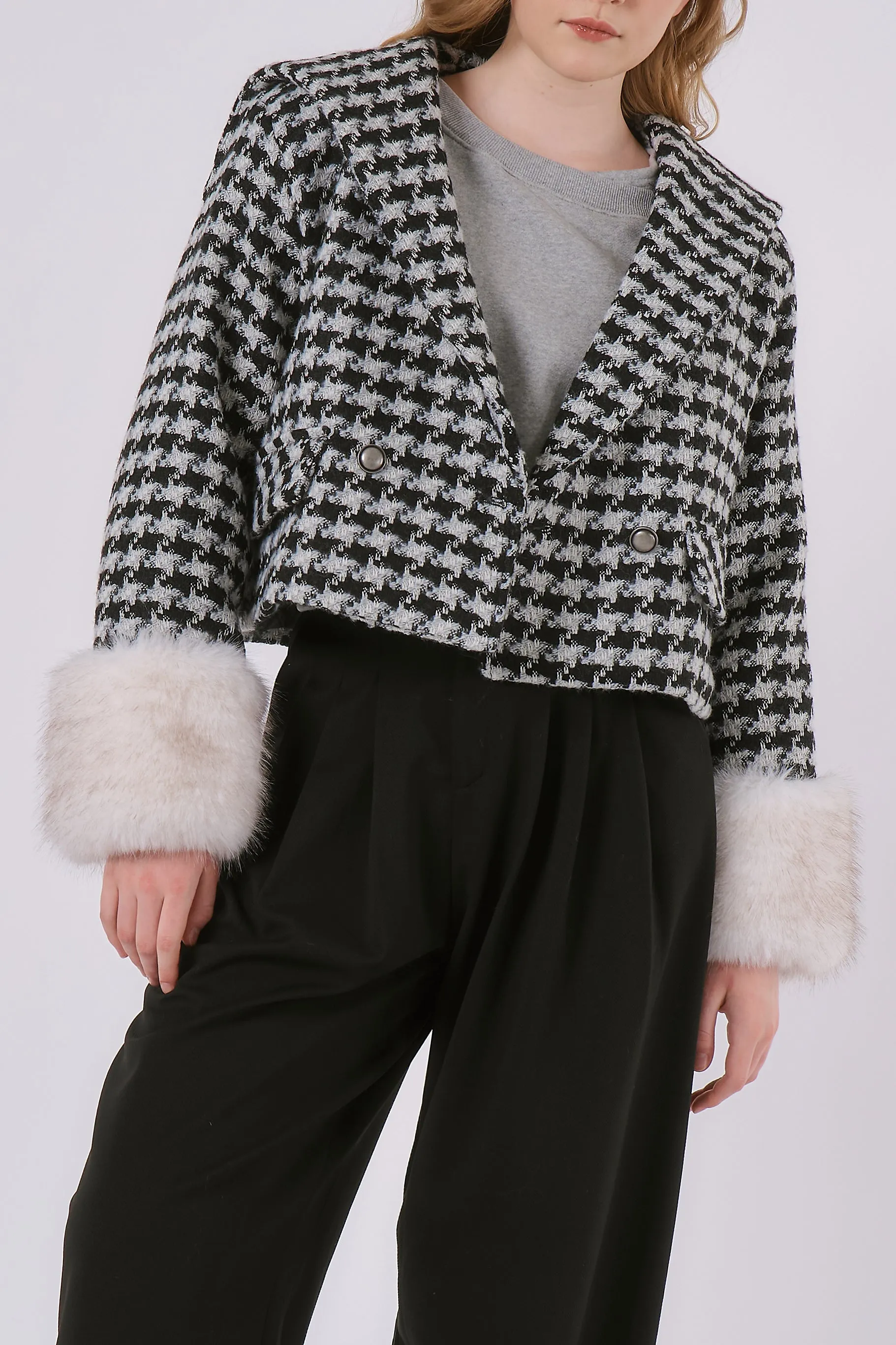 Poline Faux Fur Houndstooth Jacket sold by storets