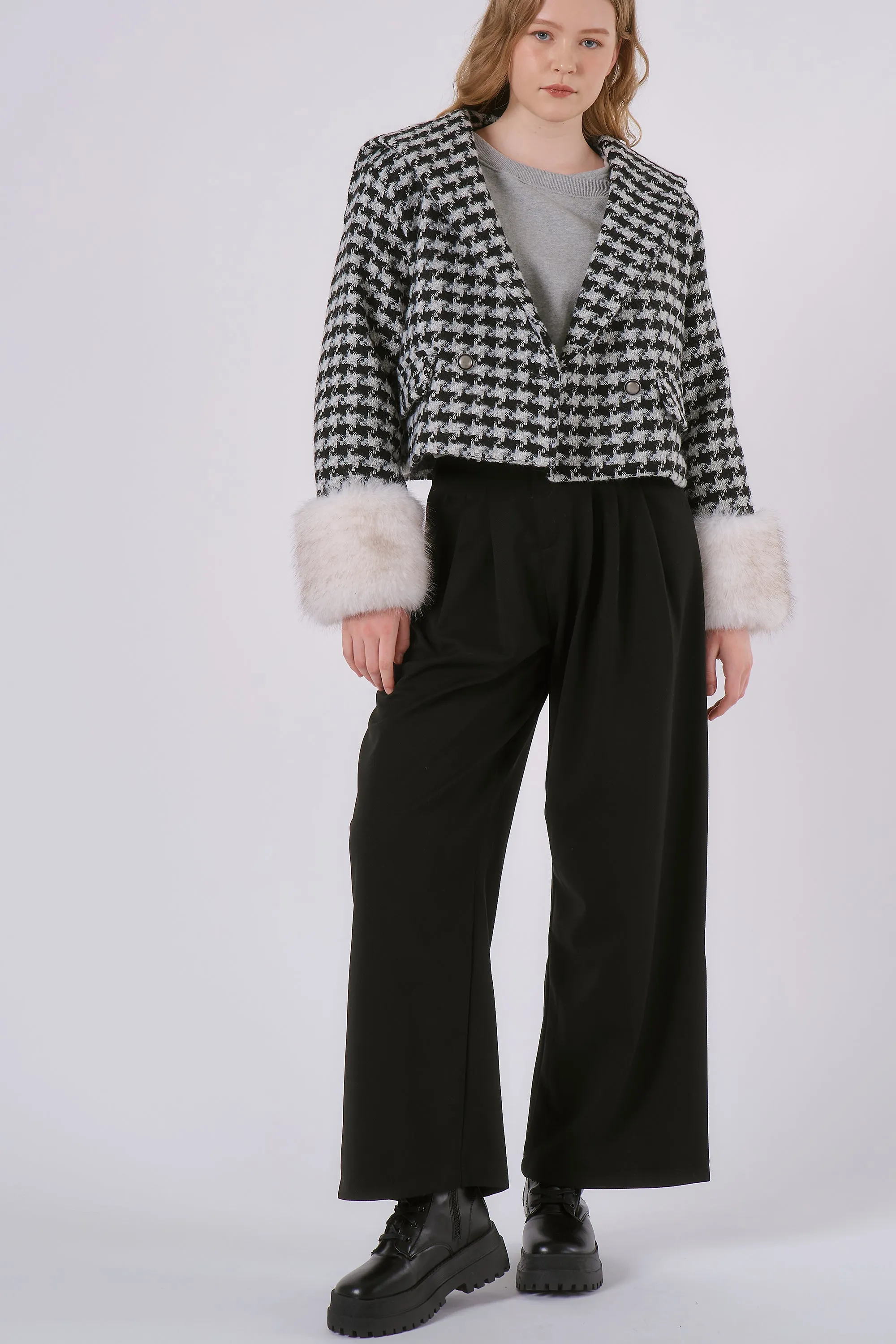 Poline Faux Fur Houndstooth Jacket sold by storets product image thumbnail 3