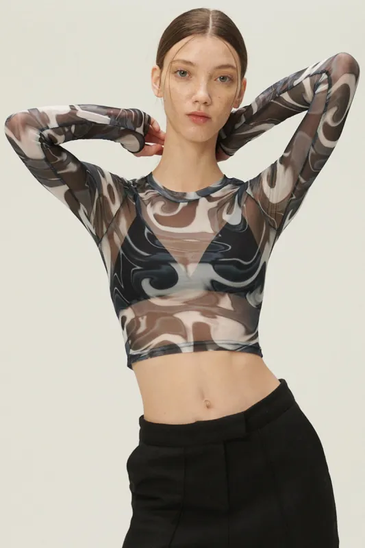 Luci Marble Mesh Top w/Thumbhole sold by storets