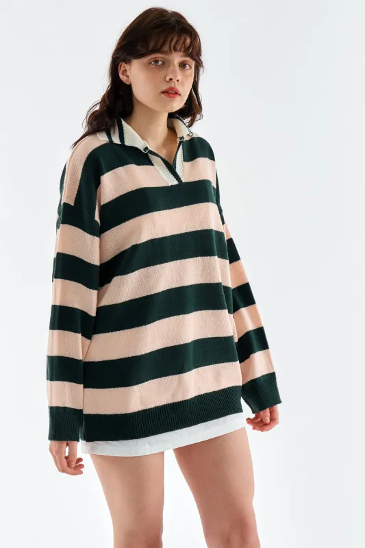 Rosy Stripe Collar Sweater sold by storets