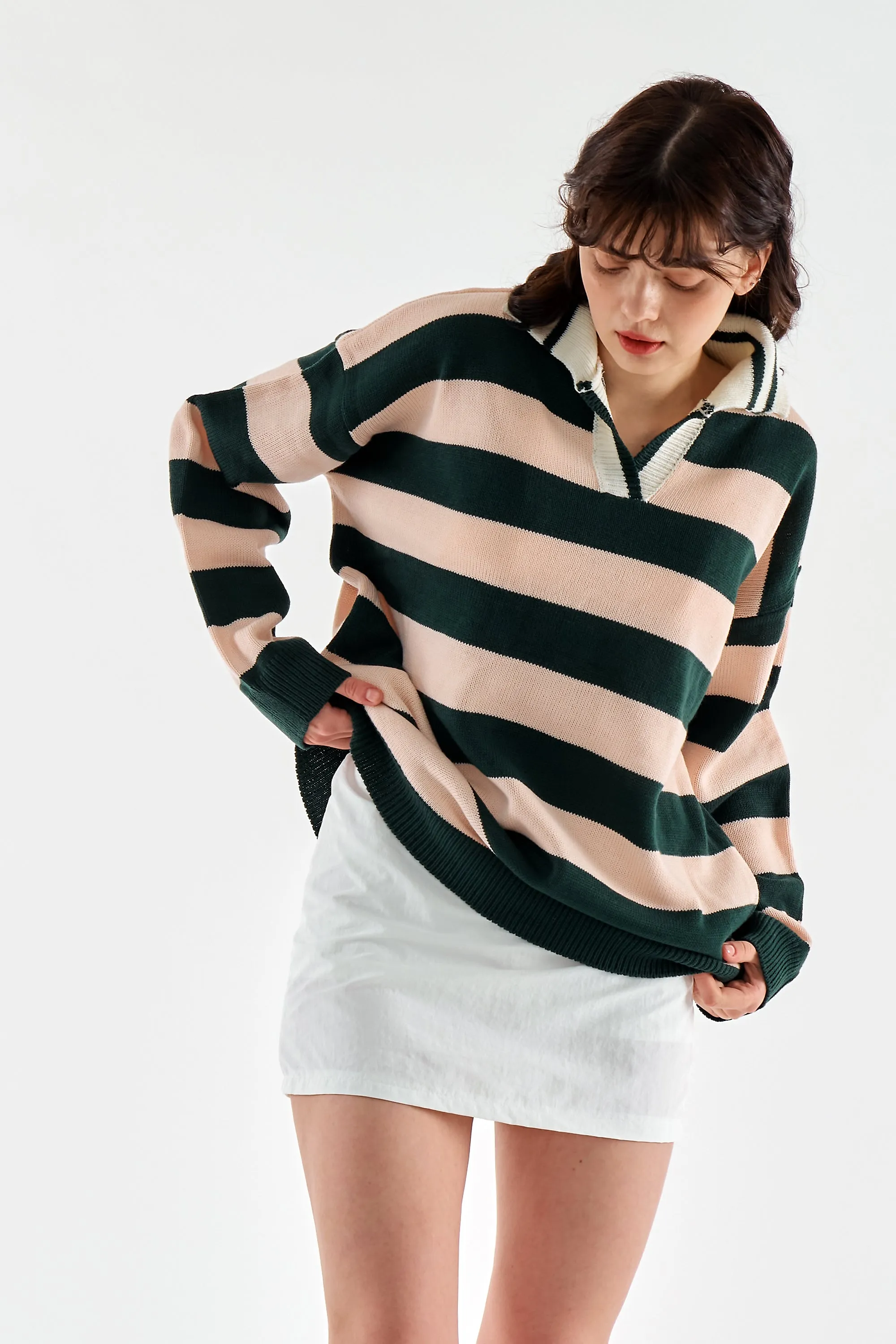 Rosy Stripe Collar Sweater sold by storets product image thumbnail 2