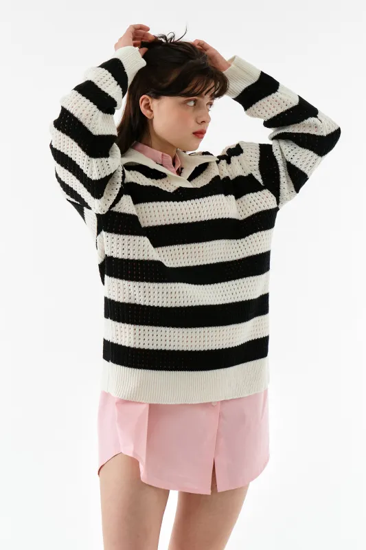 Flora Stripe Collar Sweater sold by storets